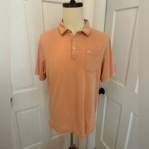 Travis‎ Mathew Light Orange Striped Polo Men's Large Pima Cotton Polyester